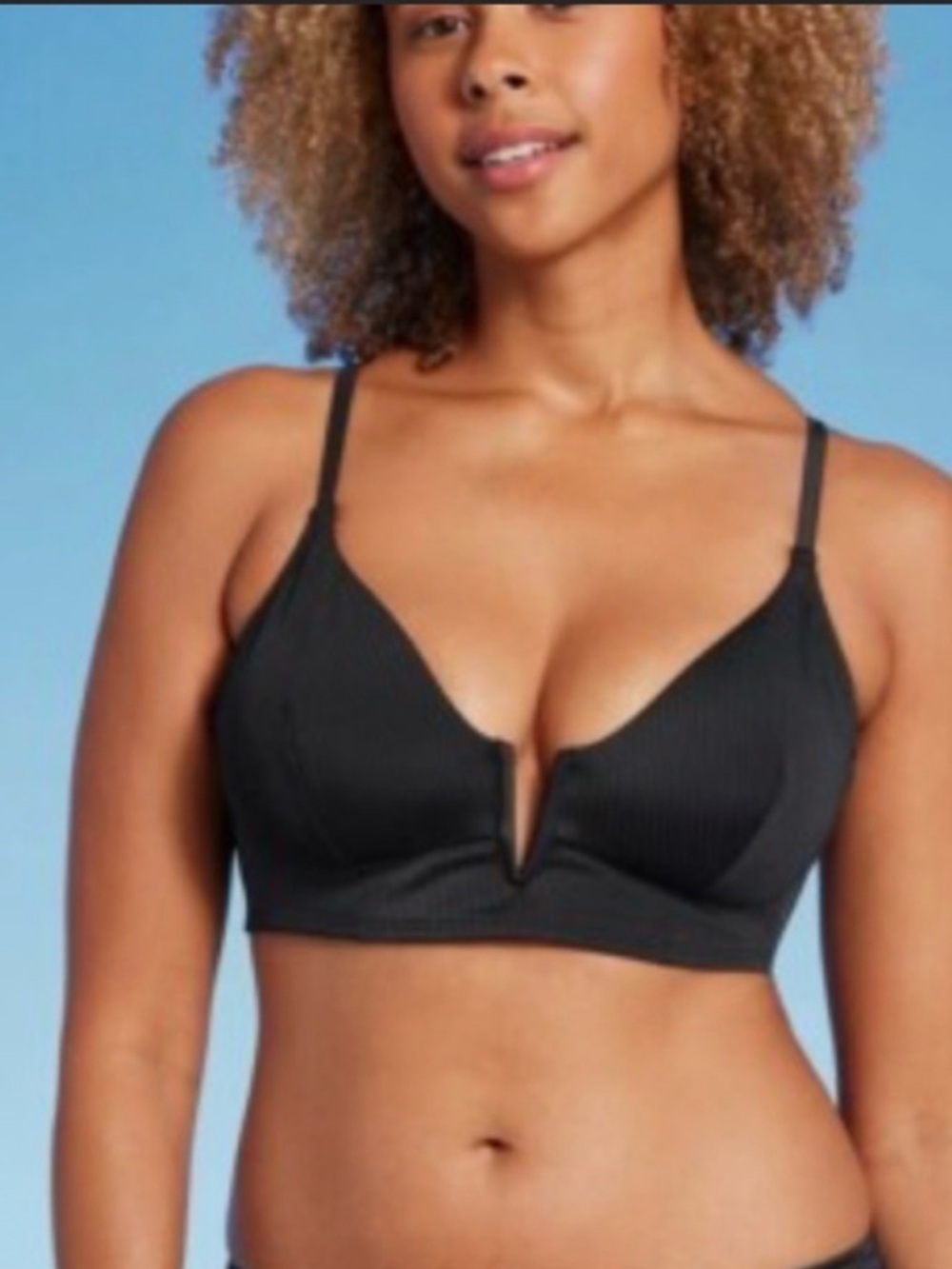 NWOT Shade & Shore Black V-Wire Ribbed Bikini Top